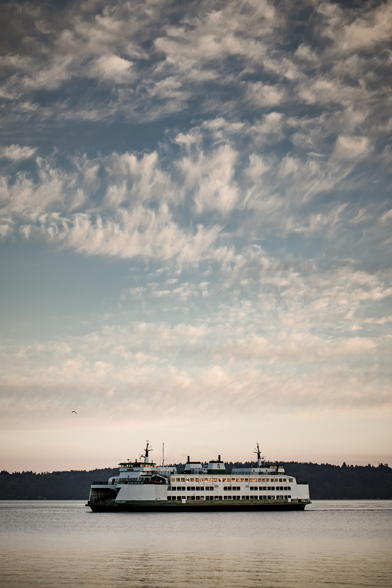 Large ferry on water in west seattle