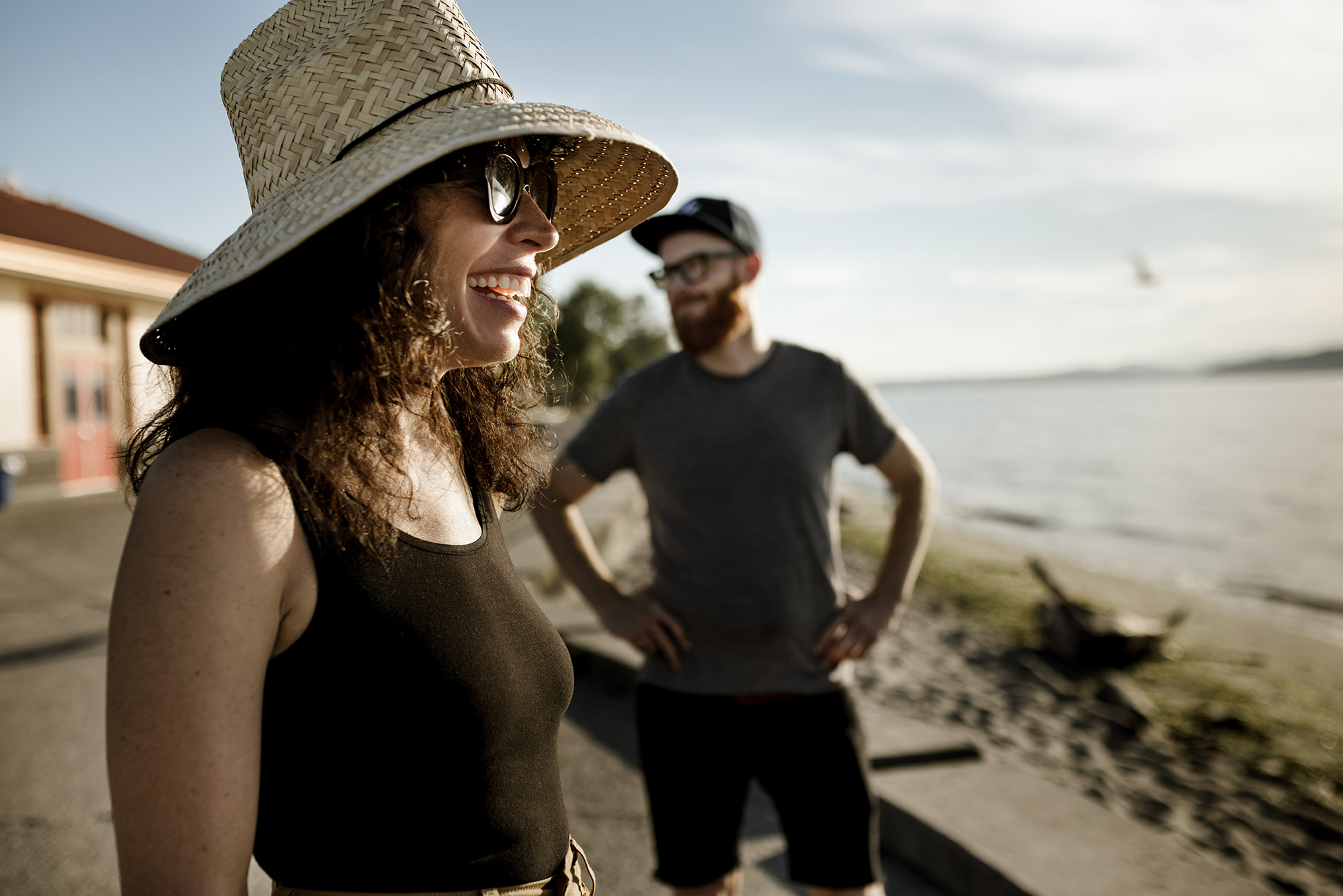 Smiling Couple on a beach in West Seattle