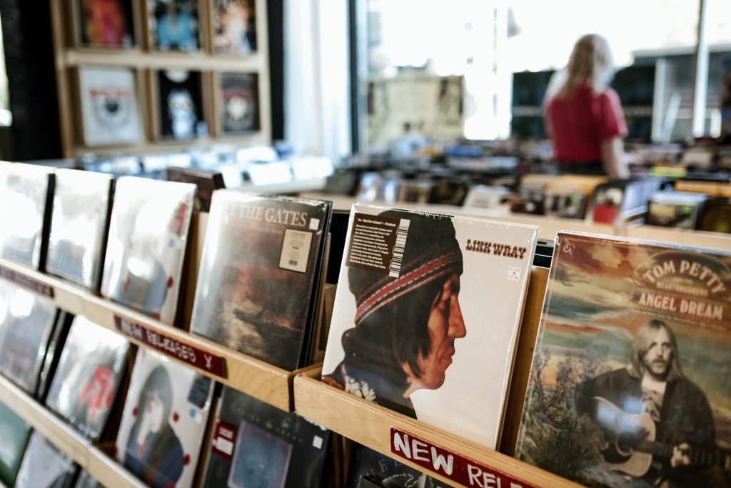 Shelves at a record store in West Seattle